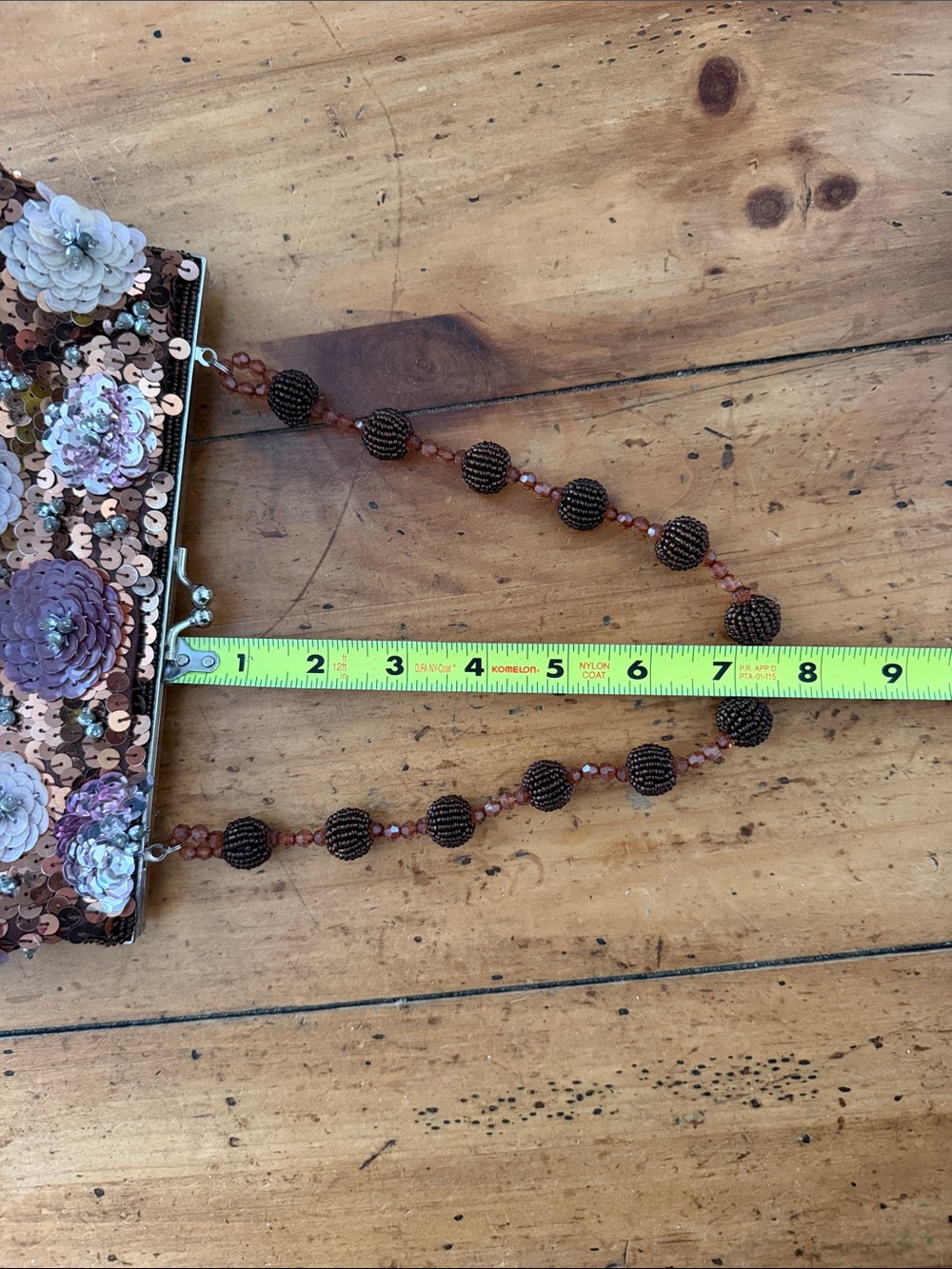 Far Nine vintage Bronze brown flower satin purse - Picture 11 of 16